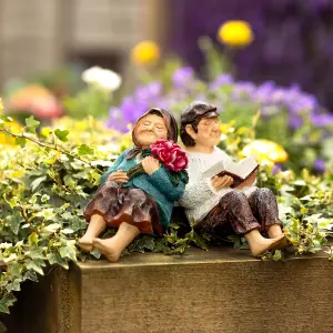 Sitting Grandparents Garden Ornaments Outdoor - Hardwearing Weatherproof Solar Resin Garden Ornament