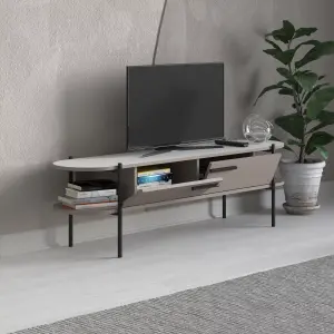 Decortie Otis Modern TV Unit Multimedia Centre Mocha Grey White Metal Leg Storage TV Cabinet 160cm