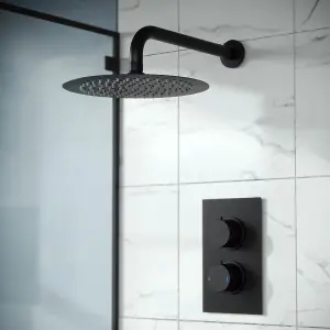 Nes Home Porto Concealed Thermostatic Overhead 250mm Rainfall Shower Mixer Set Matte Black