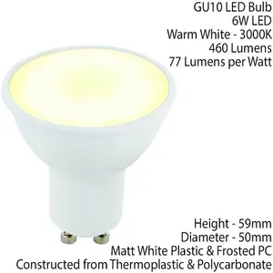 6W LED GU10 Light Bulb Frosted Warm White 3000K 460 Lumen Outdoor & Bathroom