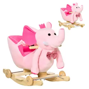 Adahy Plush Kid Ride on Elephant Rocker Pink