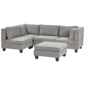 Corner Sofa with Ottoman UNSTAD Light Grey Fabric Right Hand