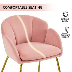 Yaheetech Pink Flower Shape Velvet Armchair Accent Chair with Golden Metal Legs