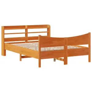 Berkfield Bed Frame with Headboard Wax Brown 140x200 cm Solid Wood Pine