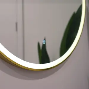 Brushed Brass 800mm Round Frame Mirror with Colour Change (13631)