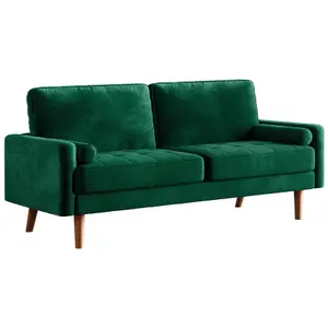 Neche Upgraded Springs Velvet Rolled Arm Upholstered 3-Seater Loveseat Green