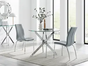 Furniturebox UK Novara 100cm Round Dining Table & 2 Elephant Grey Isco Chairs