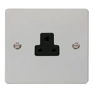 Flat Plate Polished Chrome 1 Gang 2A Round Pin Socket - Black Trim - SE Home