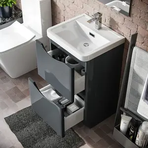 Nes Home 500mm Floorstanding Basin Vanity Unit Grey Material MDF