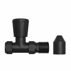 Rinse Bathrooms Straight Towel Radiator Valves Round 15mm for Towel Rail Radiator Black