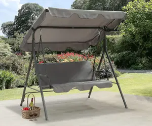 Garden Store Direct Heavy Duty Sophia 3 Seat Charcoal Grey Canopy Swing Chair