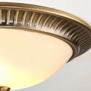 Semi Flush Ceiling Light Brass & Frosted Glass Round Traditional Lamp & Rose