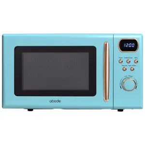 Abode Retro Blue Microwave 20L 700W Digital 8 Auto Cook Rose Gold with Defrost Setting AMD2004GRG