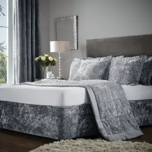 Catherine Lansfield Bedroom Crushed Velvet Divan Base Wrap Silver Grey