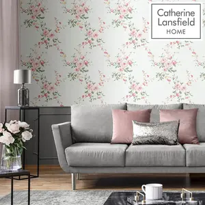 Catherine Lansfield Canterbury Floral Wallpaper Red/Grey Muriva 165506