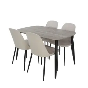 Core Products Aspen Grey Oak Effect 120cm Rectangular Dining Table with 4 Calico Plastic Duo Design Chairs