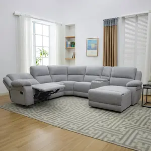 Dublin 5 Seater Fabric Corner Recliner Sofa Light Grey