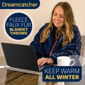 Dreamcatcher Blanket Throw Soft Faux Fur 160 x 130cm Overblanket Navy Blue