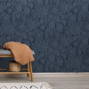 Dimensions Floral Wallpaper Blue Fine Decor FD42690