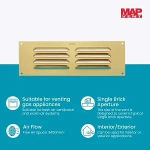 Metal Louvre Air Vent Cover, Suitable for Venting Gas Appliances Internal External Wall, for Openings 9 x 3" (229 x 76mm), Gold