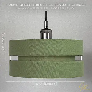 Contemporary Olive Green Linen Fabric Triple Tier Ceiling Pendant Light Shade