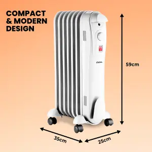 Schallen Portable Electric Slim Oil Filled Radiator Heater with Adjustable Temperature Thermostat 1500W 7 Fin