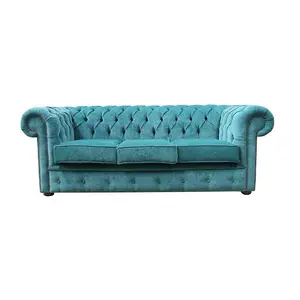 Chesterfield Handmade 3 Seater Sofa Settee Pimlico Petrol Fabric In Classic Style