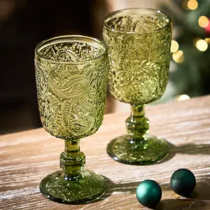 Set of 2 Luxury Bright Green Drinking Wine Glass Wine Goblets 300ml