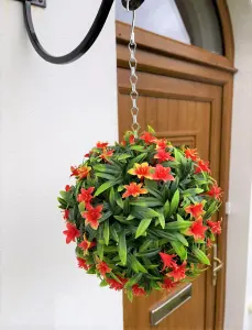 Best Artificial 23cm Orange Lily Hanging Basket Flower Topiary Ball - Suitable for Outdoor Use - Weather & Fade Resistant