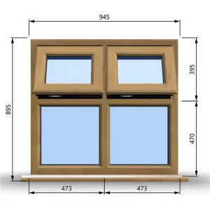 945mm (W) x 895mm (H) Wooden Stormproof Window - 2 Top Opening Windows -Toughened Safety Glass