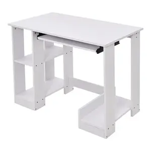 Freestanding Computer Desk with Monitor Stand and Keyboard Tray, White