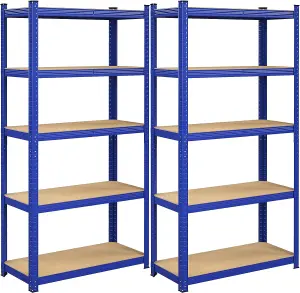 Garage Shelving, 5-Tier Storage Racks, Set of 2, 180 x 90 x 40 cm, Max. Load 875 kg (175 kg per Tier), Shelving Units, Blue