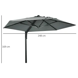 Outsunny Wall-Mounted Parasol Patio Umbrella with Hand to Push System Grey