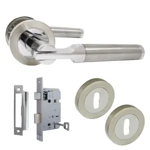 Electra Door Handles Latch Lever Rose - Chrome Satin Escutcheon Lock Pack 140mm