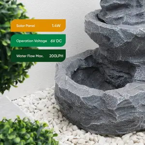 Gardenwize Garden Outdoor Solar Powered 2 in 1  Water Fountain Feature & Rock Plant Planter