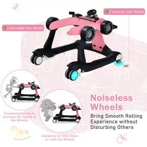 Costway 4-in-1 Foldable Baby Walker Activity Push Walker w/ Adjustable Height & Speed