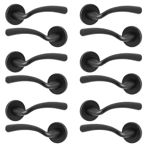 URBNLIVING 110mm Length 12 Pcs Winchester Metal & Black Rose Lever Latch Door Handles Set