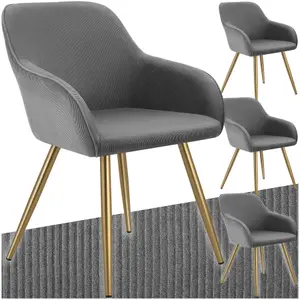 Dining Chair Marilyn - corduroy look, upholstered, armchair, continuous backrest - grey/gold