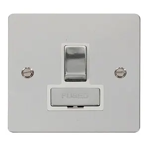 Flat Plate Polished Chrome 13A Fused Ingot Connection Unit Switched - White Trim - SE Home