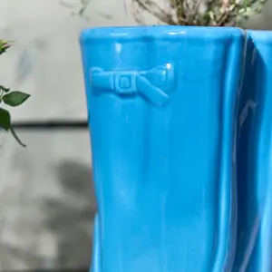 Bright Blue Boots Large Ceramic Planter Indoor Outdoor Flower Pot Garden Planter