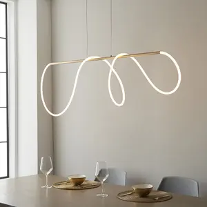 Satin Gold Modern Linear Ceiling Pendant Light - Integrated LED Tape Module