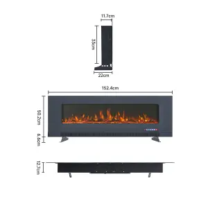 Electric Fire Wall Mounted Wall Inset or Freestanding Fireplace 12 Flame Colors with Remote Control 60 Inch