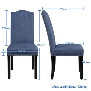 Yaheetech Set of 2 Blue Classic Fabric Upholstered Dining Chair with Nailhead Trim