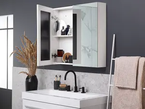 Bathroom Wall Mounted Mirror Cabinet 80 x 70 cm White NAVARRA