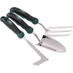 Draper Stainless Steel Heavy Duty Soft Grip Fork, Trowel and Weeder Set (3 Piece) 27436