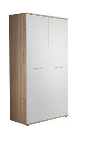 Dino 03 Hinged Wardrobe W900mm H1910mm D550mm - White Matt & Oak Sonoma with Hanging Rail and Shelves