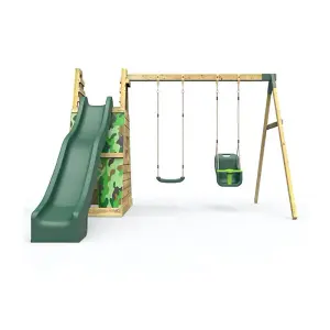 Rebo Wooden Pyramid Activity Frame with Swings and 10ft Water Slide - Pixley