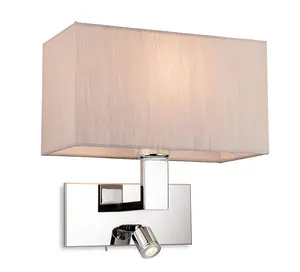 Luminosa Raffles Wall Lamp with Adjustable Switched Reading Light Chrome with Oyster Shade