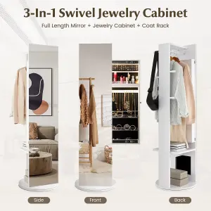 COSTWAY 360 Swivel Jewelry Cabinet Armoire Freestanding Full Length Mirror