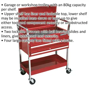 Heavy Duty Two-Level Workshop Trolley with Lockable Top and Drawers